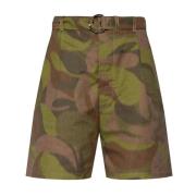 Marni Bomull Bermuda Shorts med All-Over Print Green, Dam