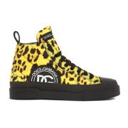 Dolce & Gabbana Leopard Quilted Sneakers Snörning Rund Tå Yellow, Dam