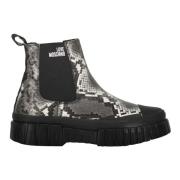 Love Moschino Ankelboots med Python Effekt och Elastiska Insatser Gray...