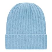 Malo Kashmir Ribbstickad Beanie Mössa Blue, Unisex