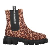 Love Moschino Leopardmönstrade Ankelboots med Elastiska Insatser Brown...