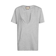 Gucci Ribbad V-ringad Bomullst-shirt Gray, Herr