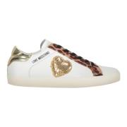 Love Moschino Paljett lågtoppsneakers med fejkpäls White, Dam