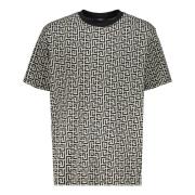 Balmain Jacquard Logo Bomull Crew-Neck T-shirt Black, Herr