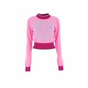 Versace Jeans Couture Hög Mode Jeans Tröja Pink, Dam