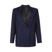 Brioni Dubbelknäppt ulljacka med satinrevers Blue, Herr