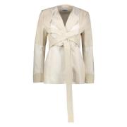 Ambush Linneblazer med Läderdetaljer Beige, Dam