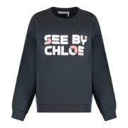 See by Chloé Velvet Crew-neck Sweatshirt Blue, Dam