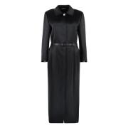 Thom Browne Silk Leather Belted Shirtdress Black, Dam