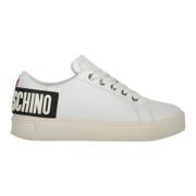 Love Moschino Låga lädersneakers med logga bak White, Dam