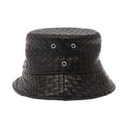 Bottega Veneta Svart läder bucket hatt Intreccio motiv Black, Herr