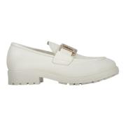 Love Moschino Guldton Metall Detalj Läder Loafers White, Dam