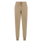 Malo Cashmere Stickade Track-Pants med Ribbkant Beige, Dam