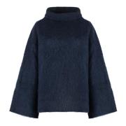 Malo Klockärmar Ullblandning Turtleneck Sweater Blue, Dam