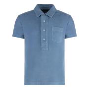 Tom Ford Bomull Polo Skjorta med Framficka Blue, Herr