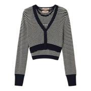 Twinset Bicolor Stickad Kofta och Topp Black, Dam