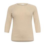 Kaffe Curve Fjäder Grå Melange Rib Pullover Tröja Beige, Dam