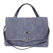 Zanellato Denim Coated Tote Väska med Twist Lock Blue, Dam