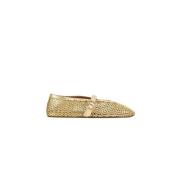 Alaïa Guld Metallic Läder Ballerina med Fisknät Yellow, Dam