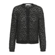 InWear Mörkgrå Melange Cardigan med Knappstängning Black, Dam