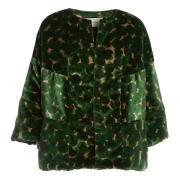 Dries Van Noten Multifärgad Velvet Devore' Krage Jacka Green, Dam