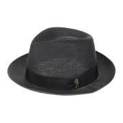 Borsalino Blå Straw Panama Hat med Logo Black, Herr