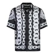 Versace Sidenskjorta med Medusa Chains Print Black, Herr