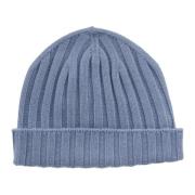 Hindustrie Blå Cashmere Ribbstickad Beanie Mössa Blue, Herr