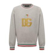 Dolce & Gabbana Logo Sweatshirt Bomull Crew Neck Män Gray, Herr