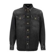 Versace Stilren Svart Denim Skjorta Black, Herr