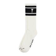 Ami Paris Randiga Logo Intarsia Strumpor White, Herr