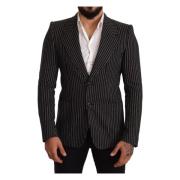 Dolce & Gabbana Svart Randig Slim Fit Ullrock Blazer Black, Herr