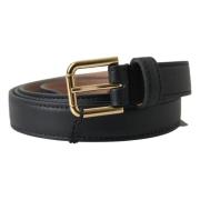 Dolce & Gabbana Italienskt läderbälte med metallspänne Black, Herr