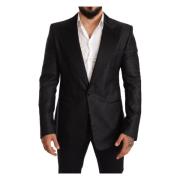 Dolce & Gabbana Elegant Svart Metallic Slim Fit Blazer Jacka Black, He...