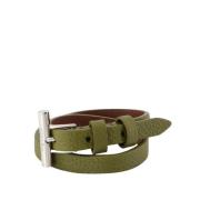 Alexander McQueen Grön Läder Cross-Bar Armband Green, Herr