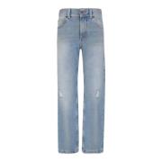 Palm Angels Ljusblå Bomull Straight Leg Jeans Blue, Dam