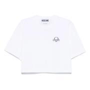 Moschino Vit Trådbroderad Cropped T-shirt White, Dam