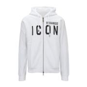 Dsquared2 Herr Zip Hoodie med Brand Print White, Herr