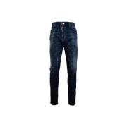 Dsquared2 Mäns Knapp Jeans med Läder Patch Blue, Herr