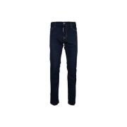 Dsquared2 Mäns Knapp Jeans med Läder Patch Blue, Herr