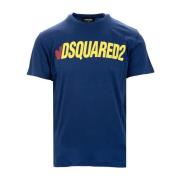 Dsquared2 Mörkblå Oversized T-shirt med Ribbad Krage Blue, Herr