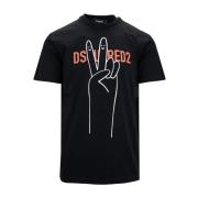 Dsquared2 Herr Grafisk Tryck Bomull T-shirt Black, Herr