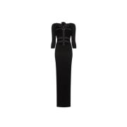 Roberto Cavalli Rose Embellished Harness Maxi Dress Black, Dam