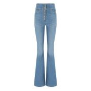 Elisabetta Franchi Utställda höga midjejeans med knappar Blue, Dam