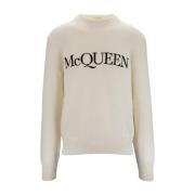 Alexander McQueen Herr Crewneck Tröja med Broderad Logotyp Beige, Herr