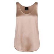 Pinko Silkesatin Tanktop med Rundad Nederkant Pink, Dam