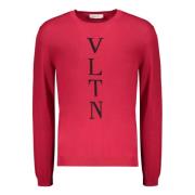 Valentino Garavani Räfflad bomullströja med frontlogo Red, Herr