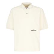 Stone Island Vit Bomullspolotröja Logotyp Applikation Beige, Herr