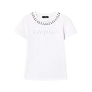 Twinset Handbroderad Logotyp T-shirt White, Dam