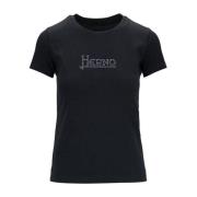 Herno Casual T-shirt med Rhinestone Brand Design Black, Dam